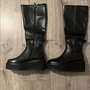 Knee high platform black boots